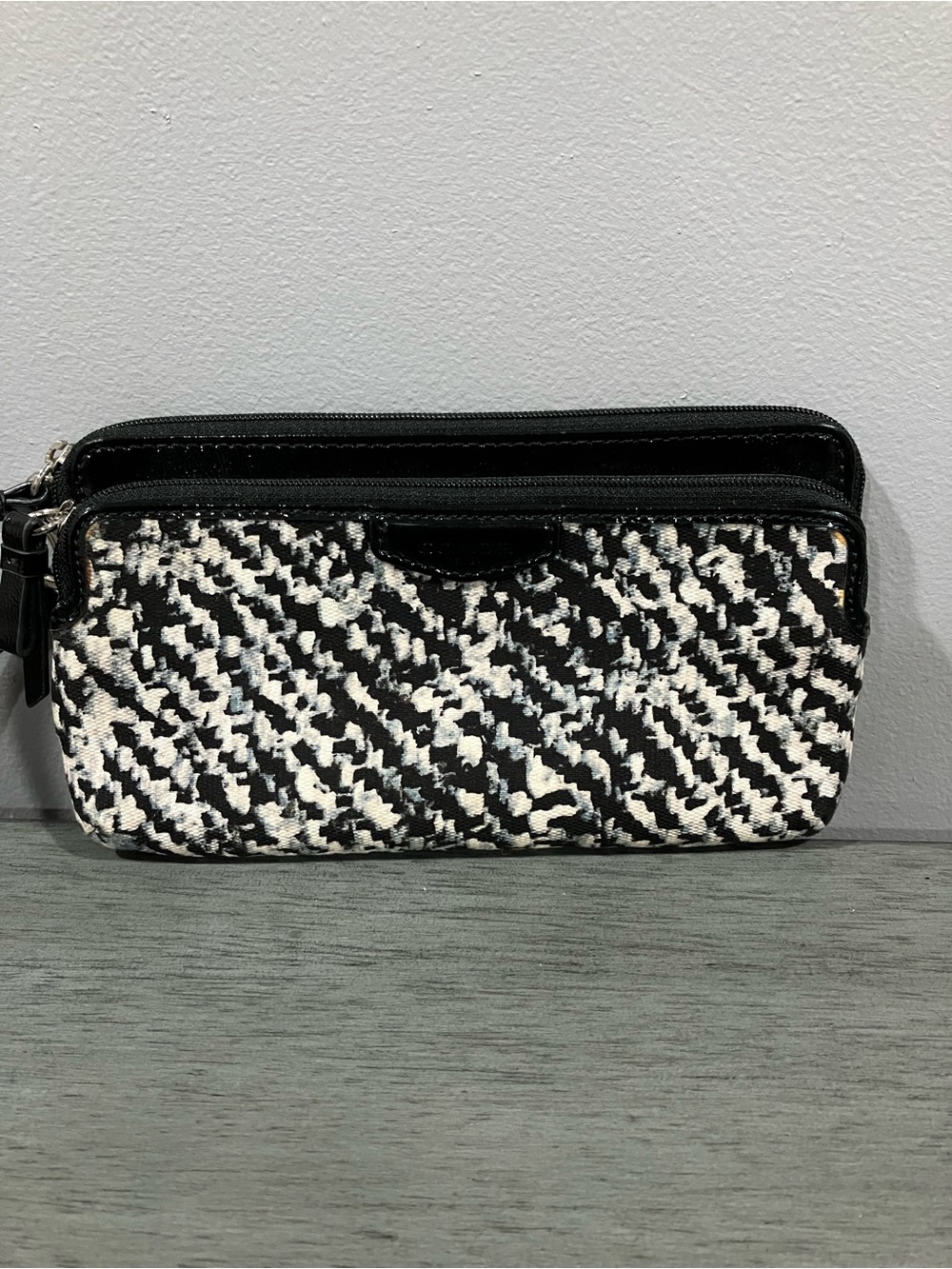 Coach Black & White Woven Wristlet Wallet - double zip